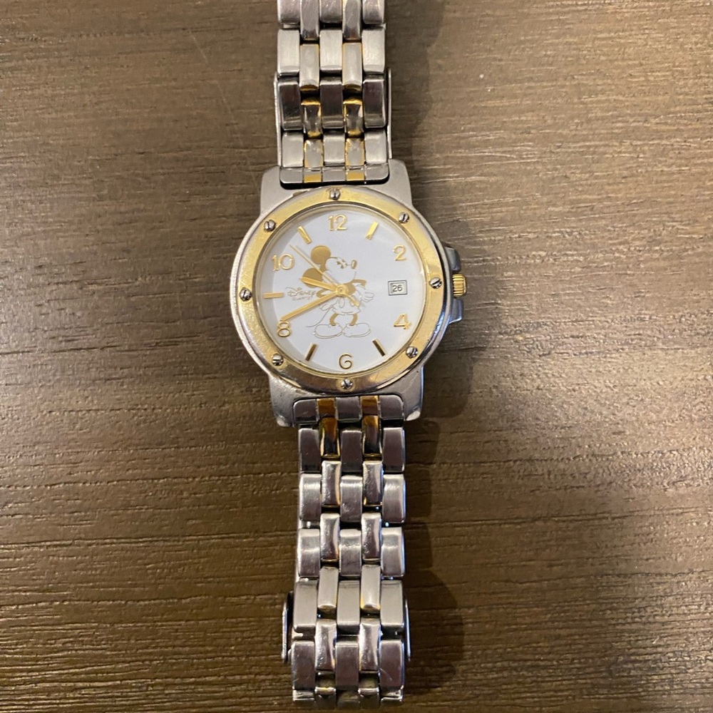 Disney Time Works Mickey Mouse Silver and Gold Watch
